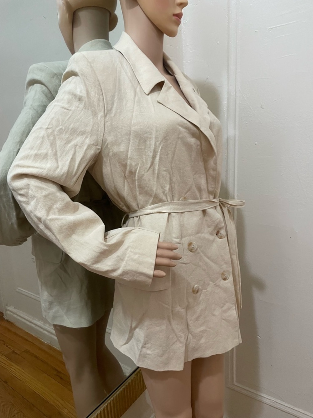 Free People Beige Double-Breasted Blazer Jacket - Picture 15 of 16